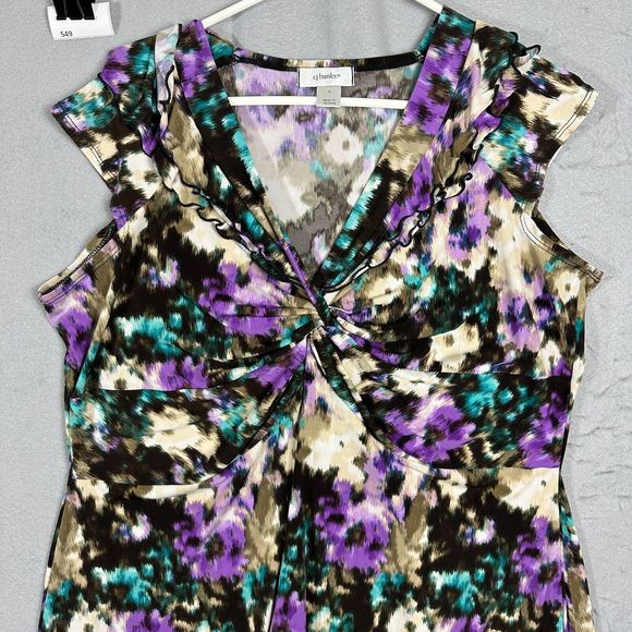 CJ Banks Womens Pullover Flower Purple V Neck Plus Size X - Picture 5 of 14